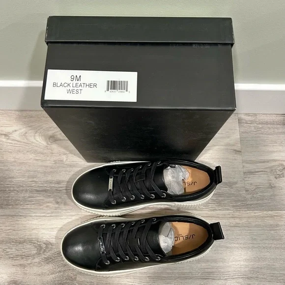 NIB J/SLIDES NYC West Black Leather Sneaker Shoes White Platform Soles Size 9M - Picture 9 of 12